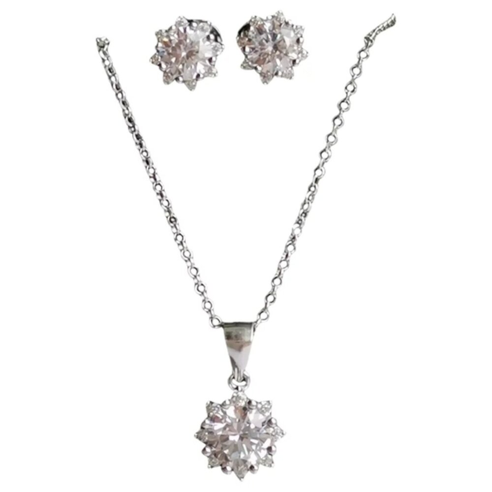 NEW sterling silver cz Sunflower pendant necklace earring set